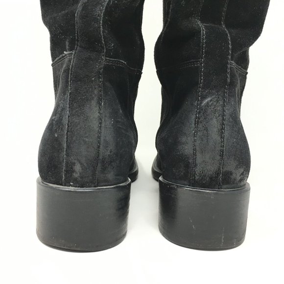 Women's Prada Milano Riding Boots Shoes Size 36 EU/6 US Black Distressed Suede - Picture 10 of 11